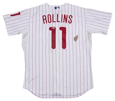 Jimmy Rollins Game Used & Signed Philadelphia Phillies Home Jersey (Rollins LOA & Beckett)